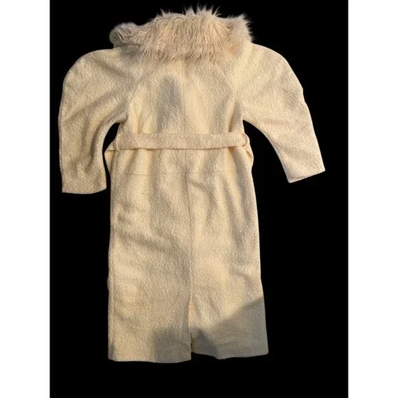 NWT Ghospell Womens Faux Fur Collar Long Boucle Coat Balloon Sleeve Sz. S - Picture 3 of 8